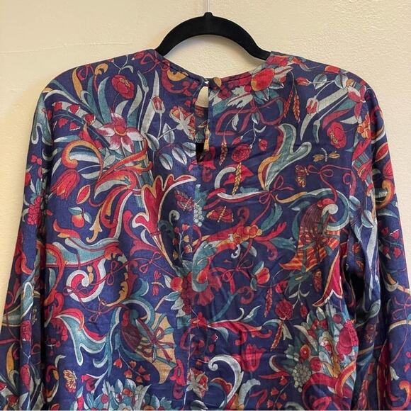 Vintage L whimsical long sleeve blouse Foxcroft bohemian floral green - Picture 6 of 8